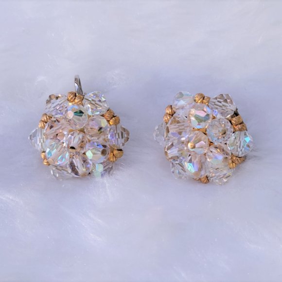 Vintage Laguna clip-on aurora borealis crystal earrings - Picture 1 of 2